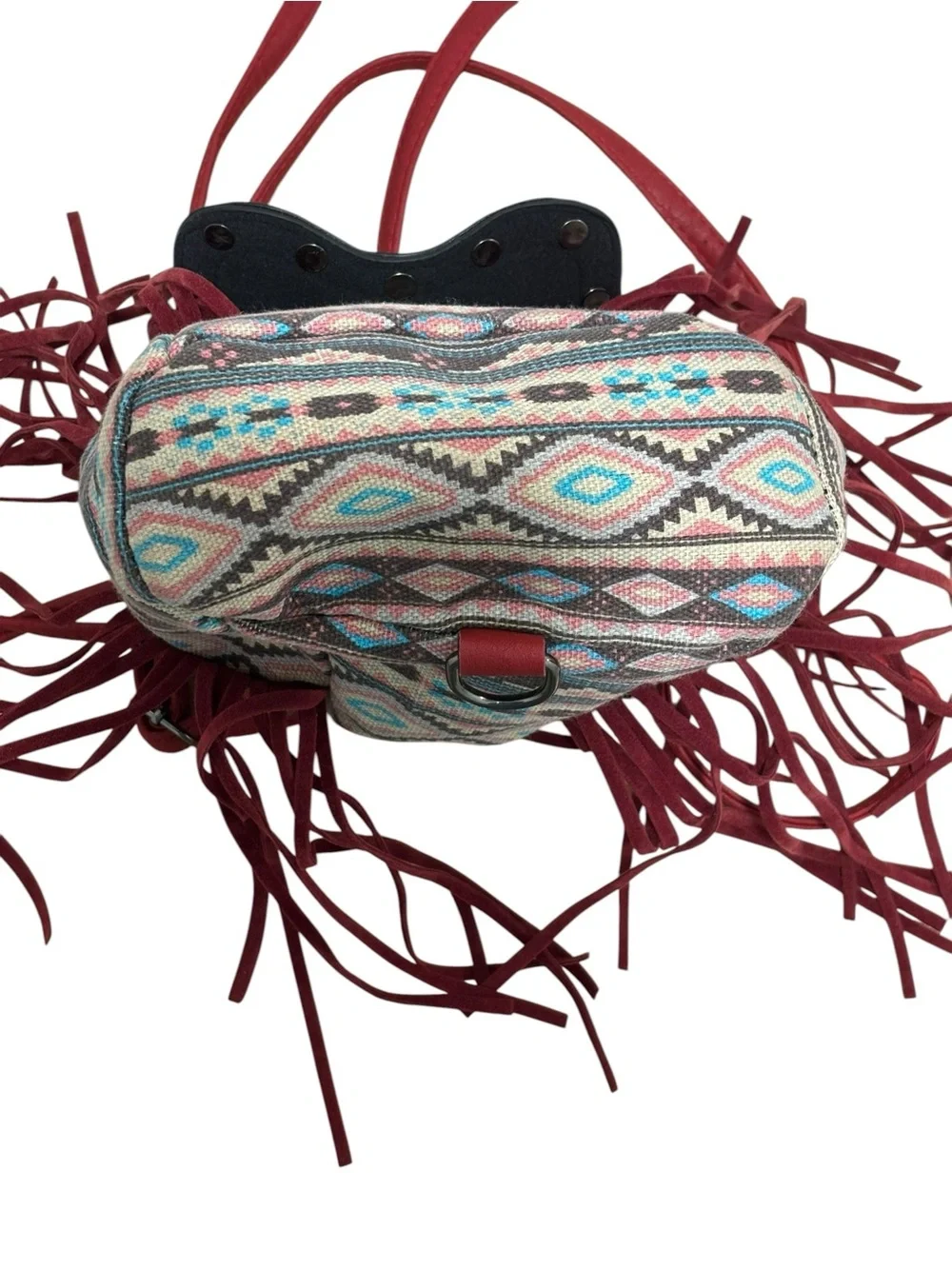 Boho Fringe Studded Hobo Bag in Red - Women's Crossbody Hobo